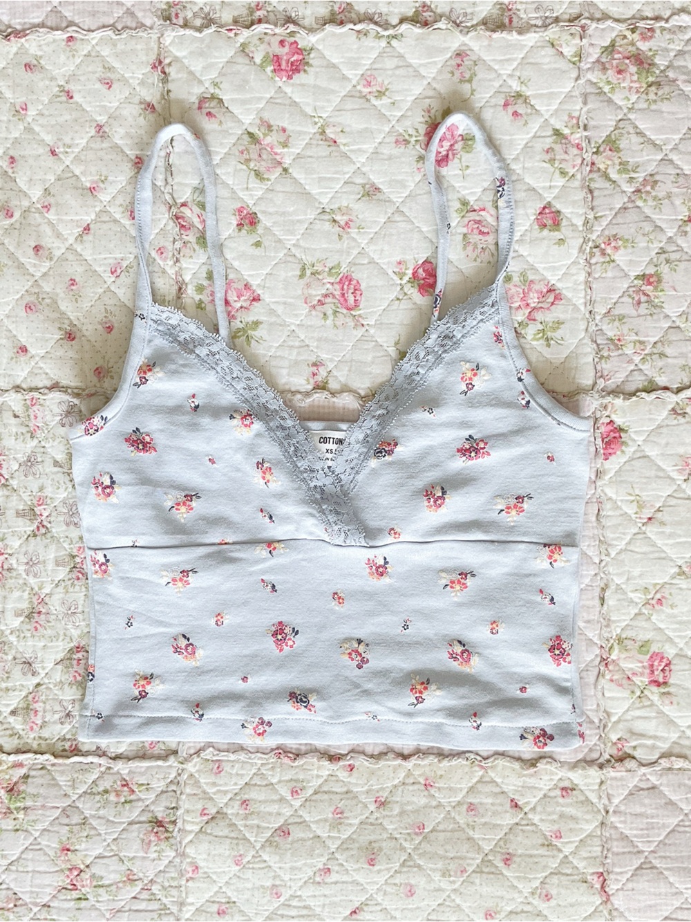 Light Blue Floral Lace Trim Crop Camisole